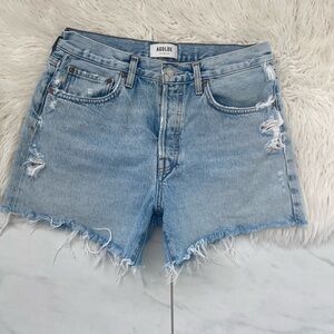 Agolde Parker long jean shorts in swampmeet